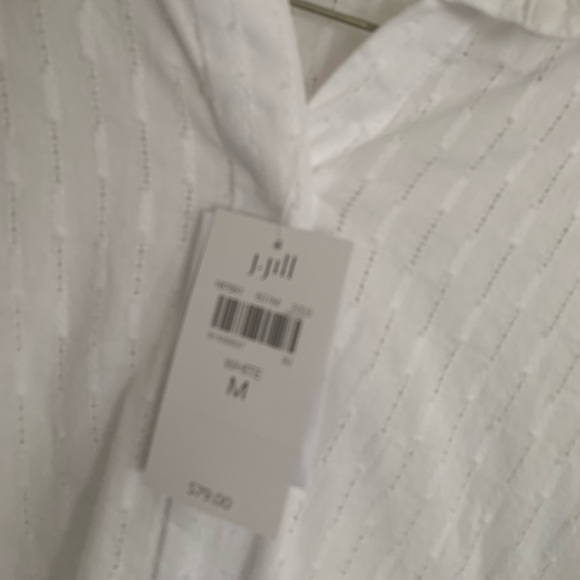 New J Jill Classic White Blouse Shirt with Open Stitch Pattern SZ Medium - Picture 3 of 9